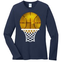 Gold Basketball Trophy Mvp Award Cool Basketball Player Ladies Long Sleeve Shirt