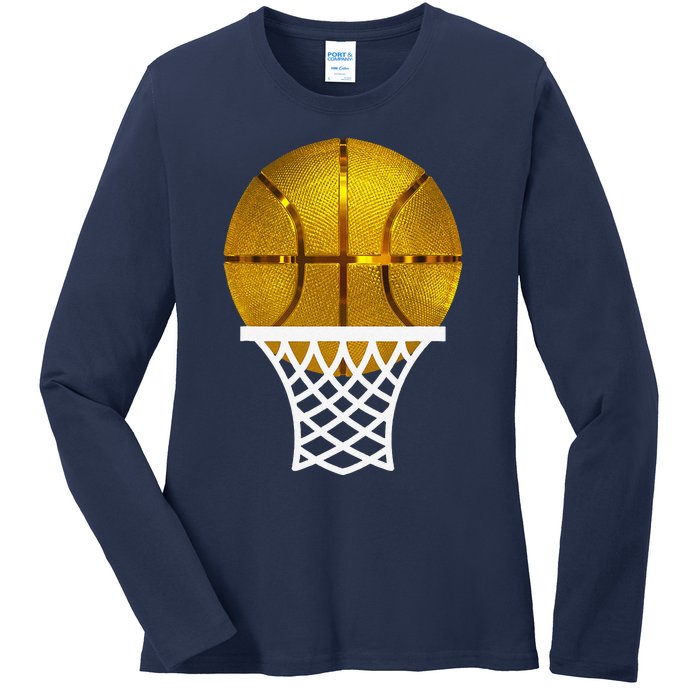 Gold Basketball Trophy Mvp Award Cool Basketball Player Ladies Long Sleeve Shirt