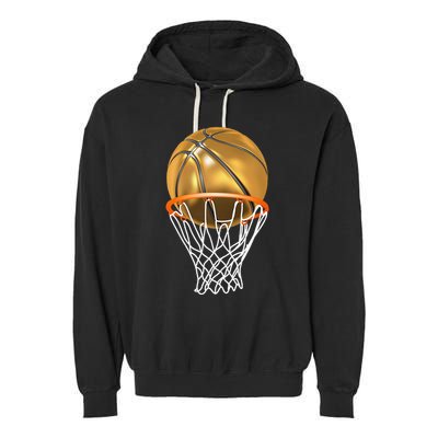 Gold Basketball Trophy Mvp Graphic Garment-Dyed Fleece Hoodie