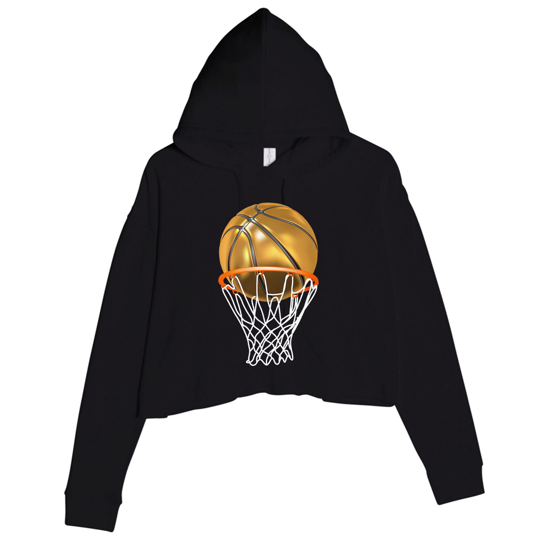 Gold Basketball Trophy Mvp Graphic Crop Fleece Hoodie