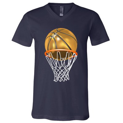 Gold Basketball Trophy Mvp Graphic V-Neck T-Shirt