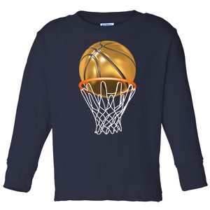 Gold Basketball Trophy Mvp Graphic Toddler Long Sleeve Shirt