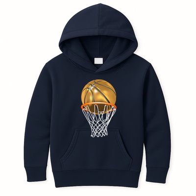 Gold Basketball Trophy Mvp Graphic Kids Hoodie