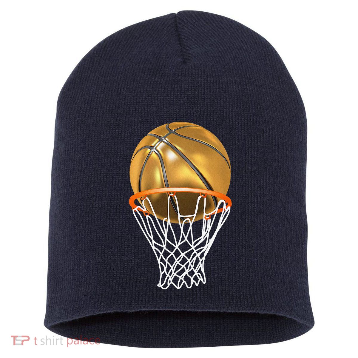 Gold Basketball Trophy Mvp Graphic Short Acrylic Beanie