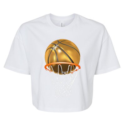 Gold Basketball Trophy Mvp Graphic Bella+Canvas Jersey Crop Tee