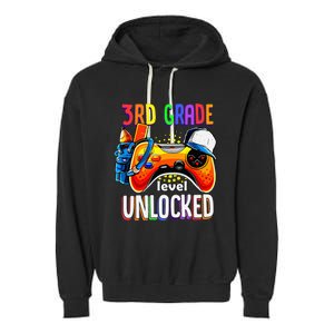 Gamer Back To School Gamepad 3rd Third Grade Level Unlocked Garment-Dyed Fleece Hoodie