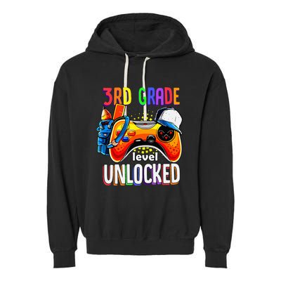 Gamer Back To School Gamepad 3rd Third Grade Level Unlocked Garment-Dyed Fleece Hoodie