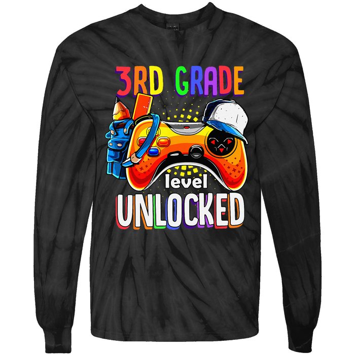 Gamer Back To School Gamepad 3rd Third Grade Level Unlocked Tie-Dye Long Sleeve Shirt