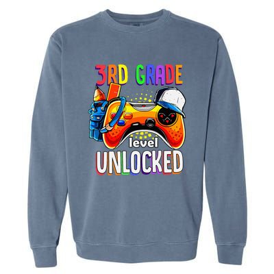 Gamer Back To School Gamepad 3rd Third Grade Level Unlocked Garment-Dyed Sweatshirt