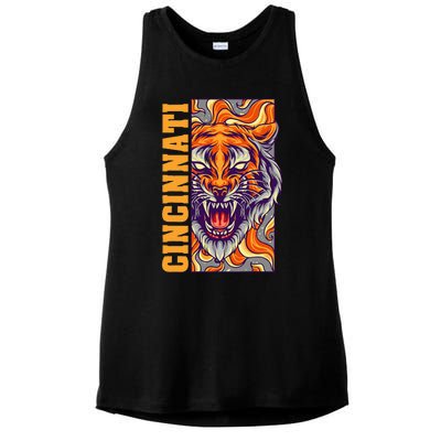 Growling Bengal Tiger Ladies PosiCharge Tri-Blend Wicking Tank