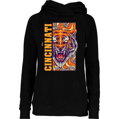 Growling Bengal Tiger Womens Funnel Neck Pullover Hood