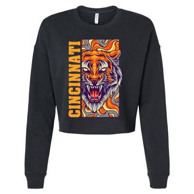 Growling Bengal Tiger Cropped Pullover Crew