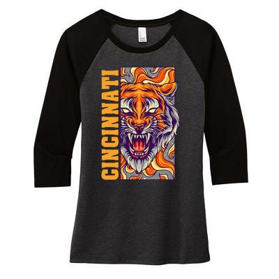 Growling Bengal Tiger Women's Tri-Blend 3/4-Sleeve Raglan Shirt