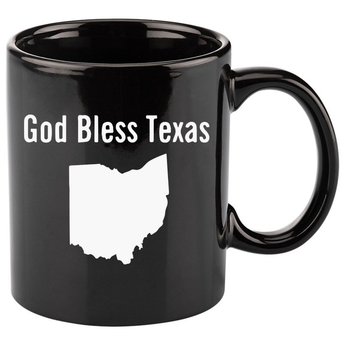 God Bless Texas Ohio 11oz C Handle Ceramic Mug