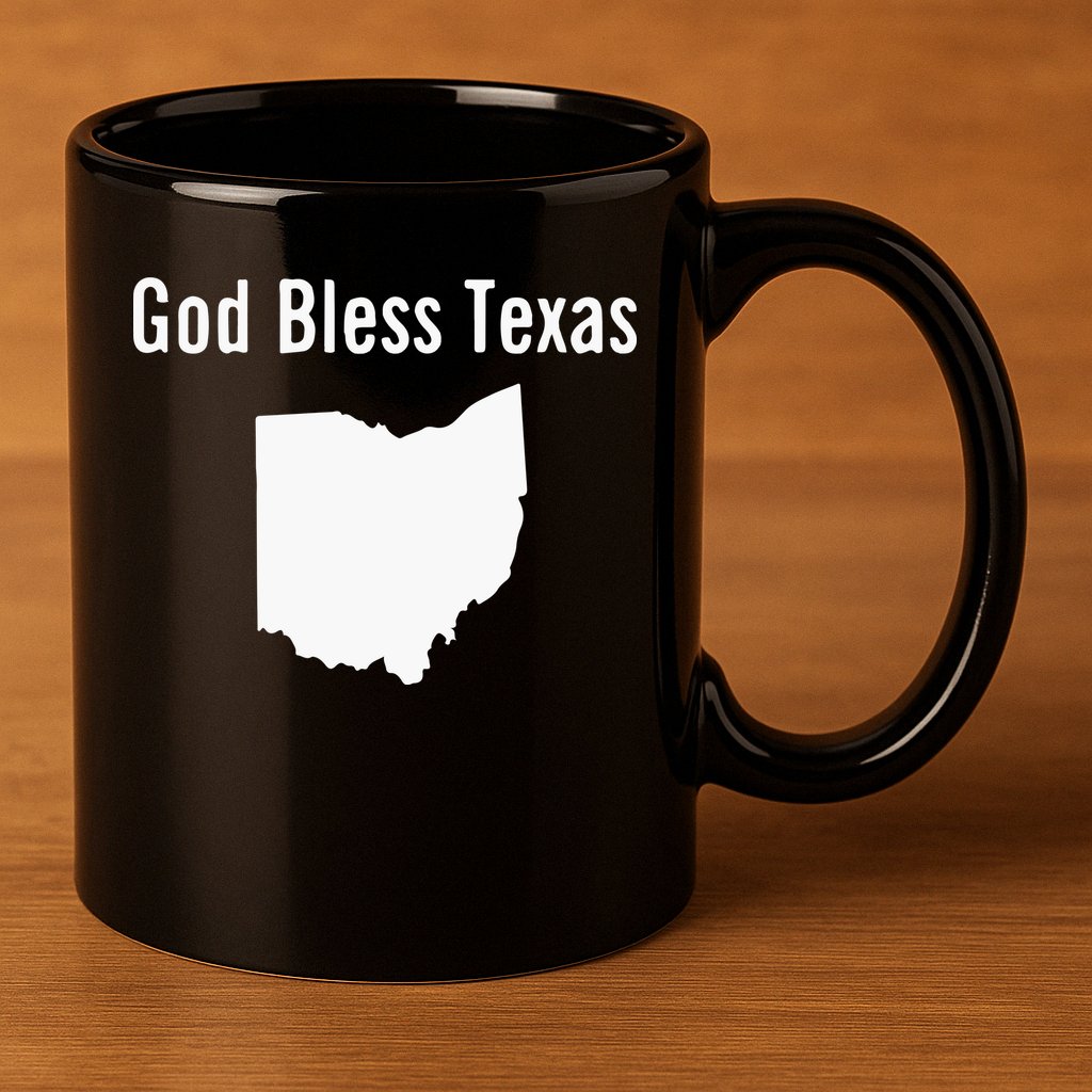 God Bless Texas Ohio 11oz C Handle Ceramic Mug