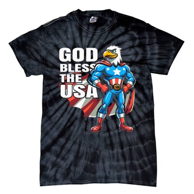 God Bless The Usa American Patriotic Eagle Superhero Tie-Dye T-Shirt