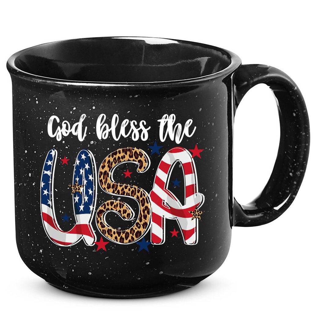 God Bless The USA American Flag Patriotic 15oz Campfire Ceramic Mug