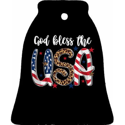 God Bless The USA American Flag Patriotic Ceramic Bell Ornament