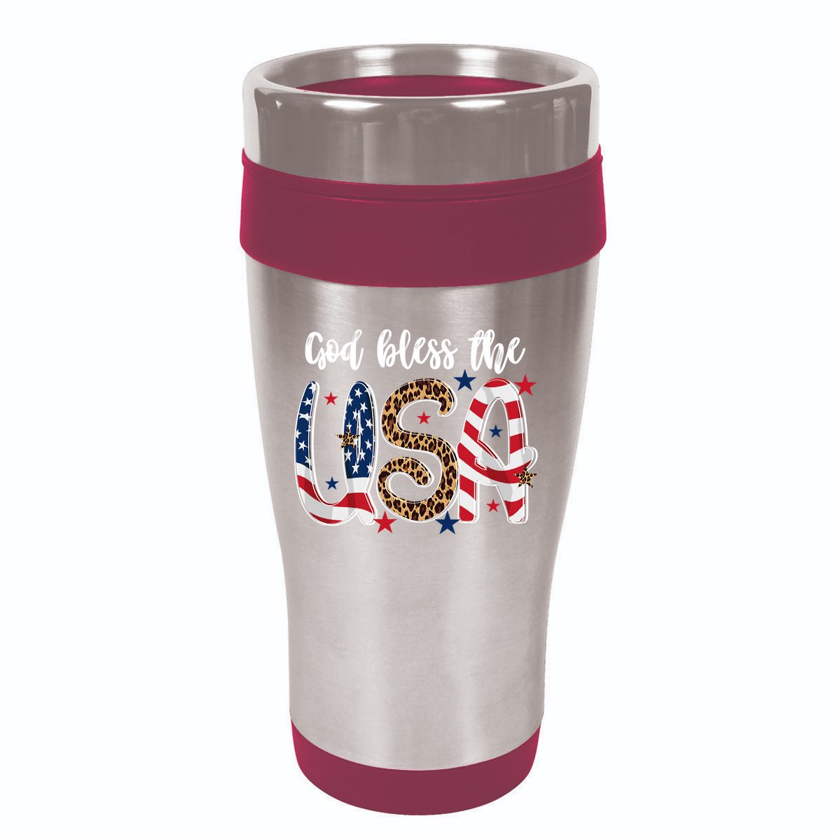 God Bless The USA American Flag Patriotic 16oz Travel Tumbler