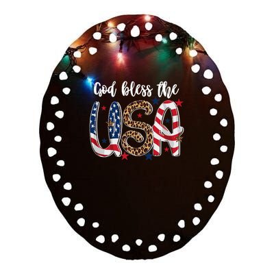 God Bless The USA American Flag Patriotic Ceramic Oval Ornament