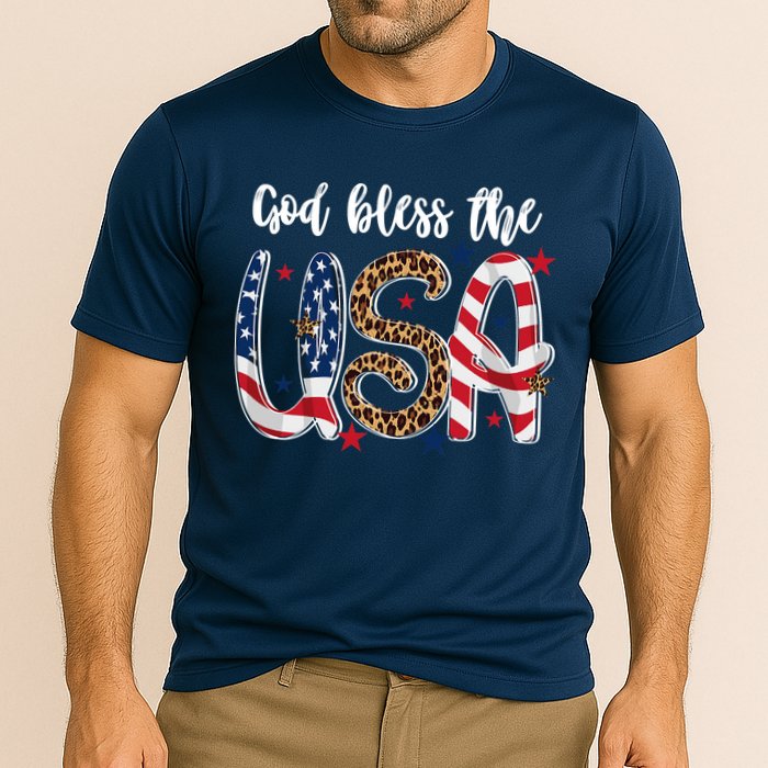 God Bless The USA American Flag Patriotic Cooling Performance Crew T-Shirt