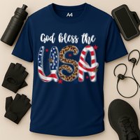 God Bless The USA American Flag Patriotic Cooling Performance Crew T-Shirt