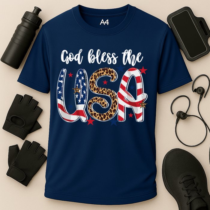 God Bless The USA American Flag Patriotic Cooling Performance Crew T-Shirt