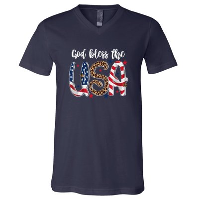 God Bless The USA American Flag Patriotic V-Neck T-Shirt