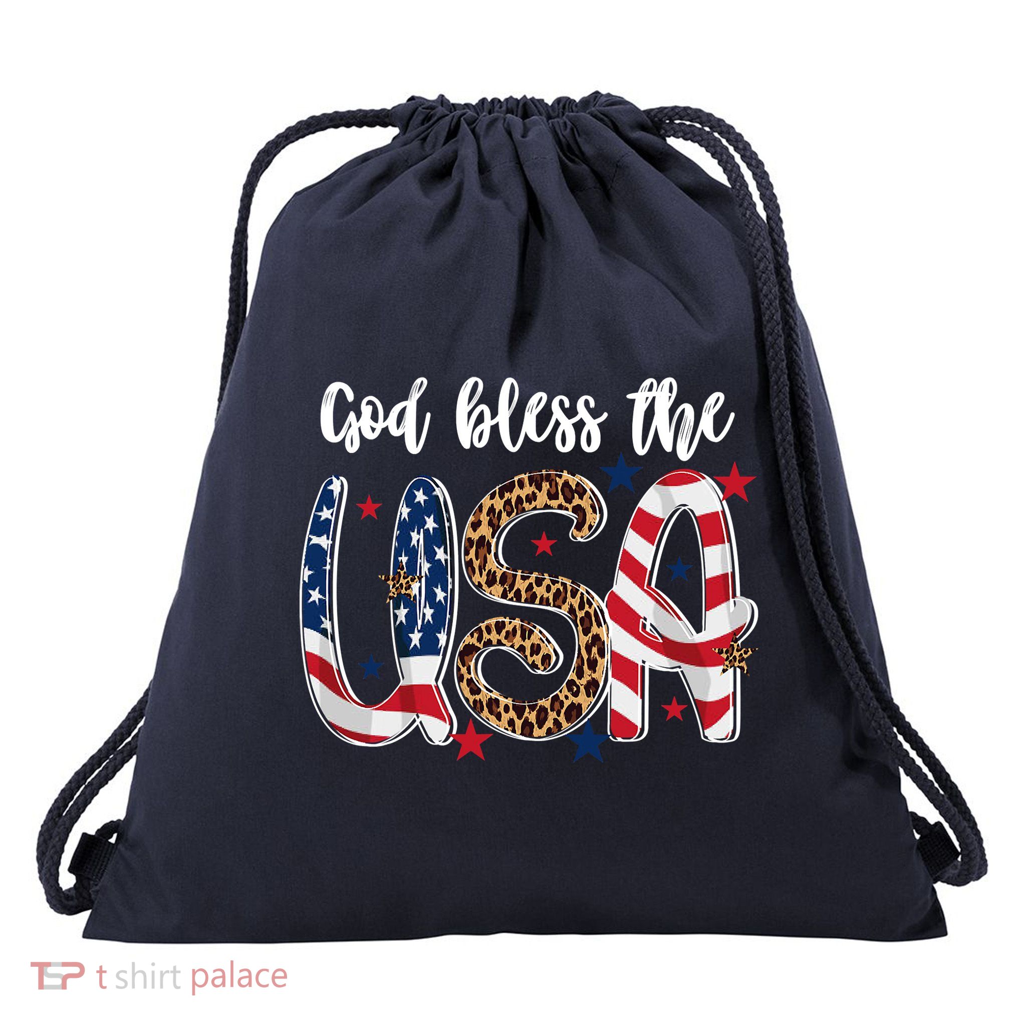 God Bless The USA American Flag Patriotic Drawstring Bag