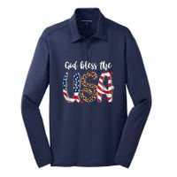 God Bless The USA American Flag Patriotic Silk Touch Performance Long Sleeve Polo