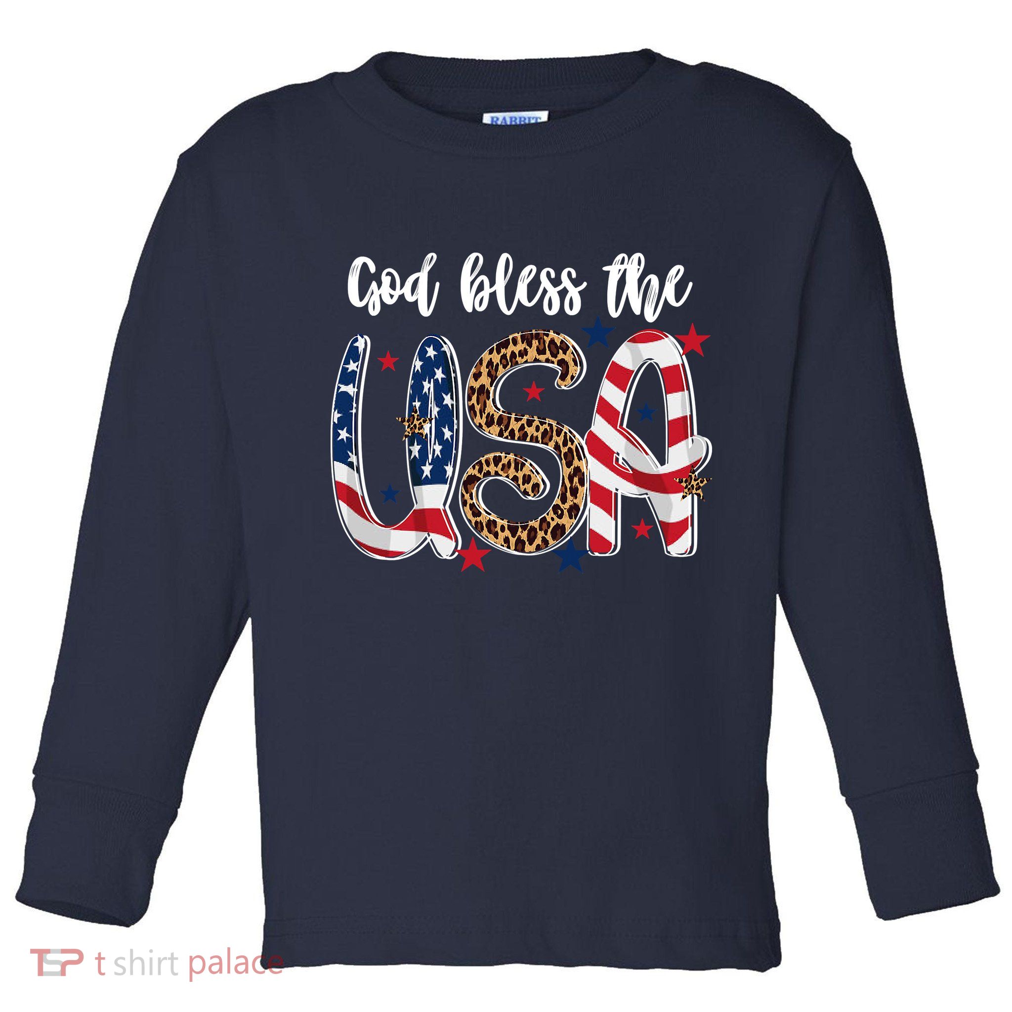 God Bless The USA American Flag Patriotic Toddler Long Sleeve Shirt