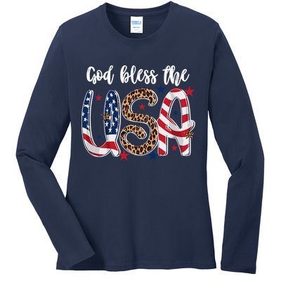 God Bless The USA American Flag Patriotic Ladies Long Sleeve Shirt