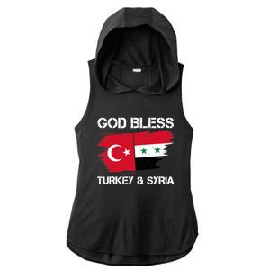 God Bless Turkey & Syria Flag Pray For Turkey Earthquake Ladies PosiCharge Tri-Blend Wicking Draft Hoodie Tank