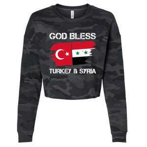 God Bless Turkey & Syria Flag Pray For Turkey Earthquake Cropped Pullover Crew