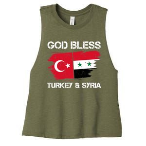 God Bless Turkey & Syria Flag Pray For Turkey Earthquake Women's Racerback Cropped Tank