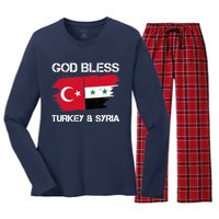 God Bless Turkey & Syria Flag Pray For Turkey Earthquake Women's Long Sleeve Flannel Pajama Set 