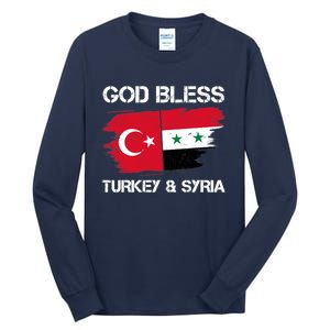 God Bless Turkey & Syria Flag Pray For Turkey Earthquake Tall Long Sleeve T-Shirt