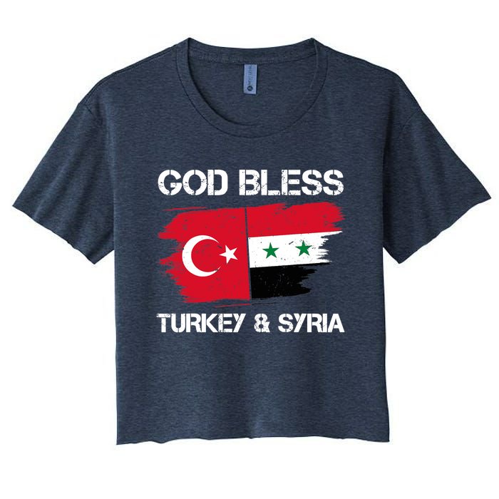 God Bless Turkey & Syria Flag Pray For Turkey Earthquake Women's Crop Top Tee