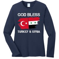 God Bless Turkey & Syria Flag Pray For Turkey Earthquake Ladies Long Sleeve Shirt