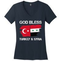 God Bless Turkey & Syria Flag Pray For Turkey Earthquake Women's V-Neck T-Shirt