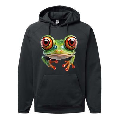 Green Body Tree Frog Red Eyed Tree Frog Rainforest Amphibian Performance Fleece Hoodie