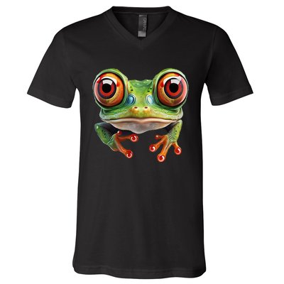 Green Body Tree Frog Red Eyed Tree Frog Rainforest Amphibian V-Neck T-Shirt