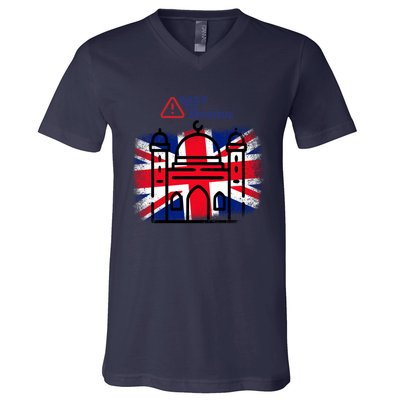 Grunge Back To Mosque London Uk British V-Neck T-Shirt