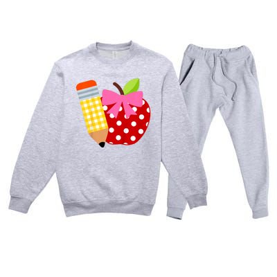 Girls Back To School Apple First Day Of Preschool Premium Crewneck Sweatsuit Set