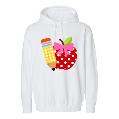 Girls Back To School Apple First Day Of Preschool Garment-Dyed Fleece Hoodie