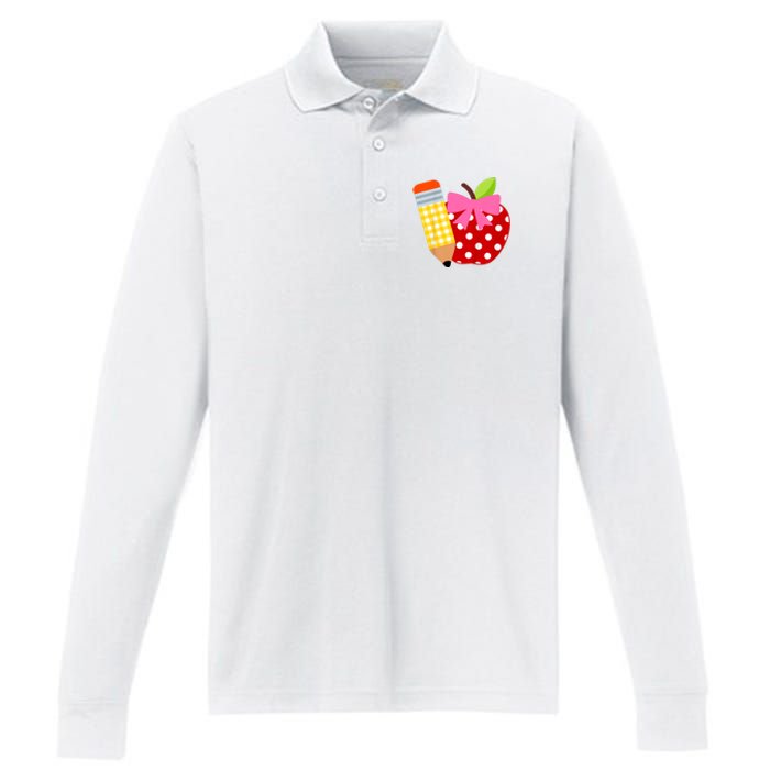 Girls Back To School Apple First Day Of Preschool Performance Long Sleeve Polo