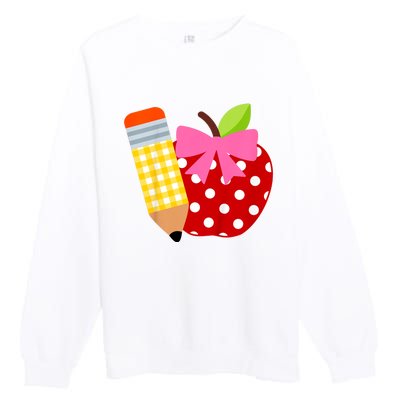 Girls Back To School Apple First Day Of Preschool Premium Crewneck Sweatshirt