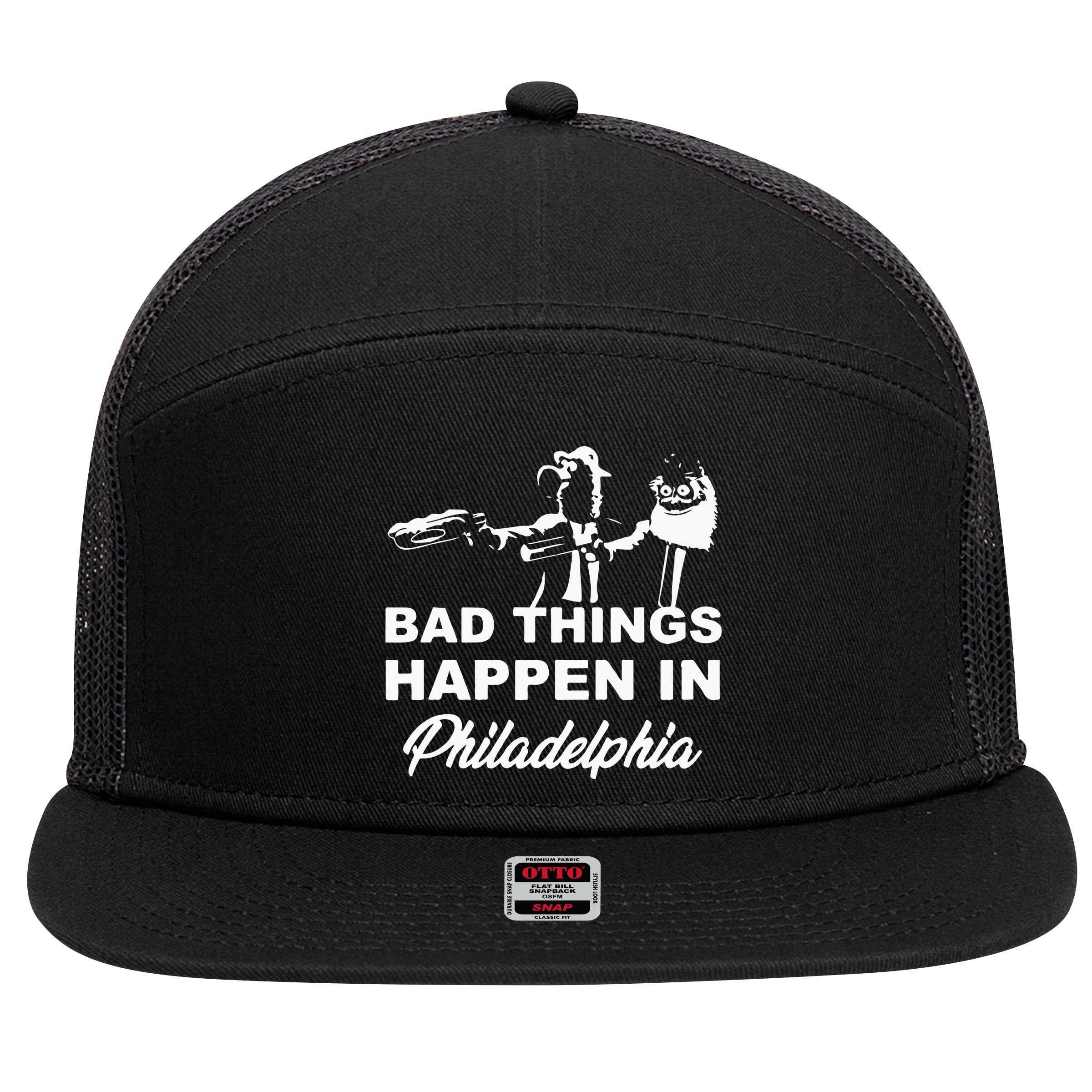 Gritty Bad Things Happen In Philadelphia 7 Panel Mesh Trucker Snapback Hat