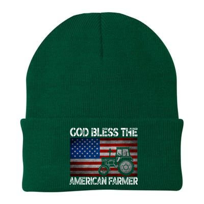 God Bless The American Farmer Usa Flag Tractor Patriotic Gift Knit Cap Winter Beanie