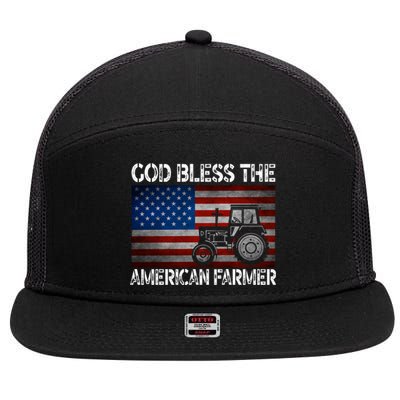 God Bless The American Farmer Usa Flag Tractor Patriotic Gift 7 Panel Mesh Trucker Snapback Hat